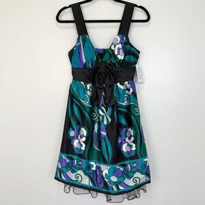 NWT Guess Abstract Print Black Bow Front Dress L